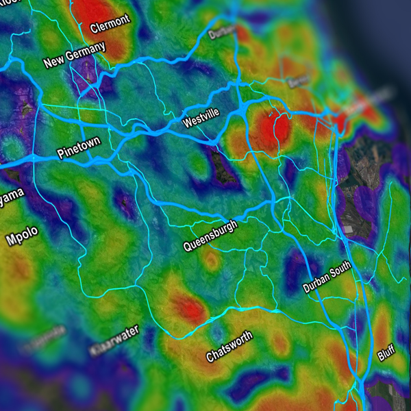 Heatmap indicating population density in KwaZulu-Natal